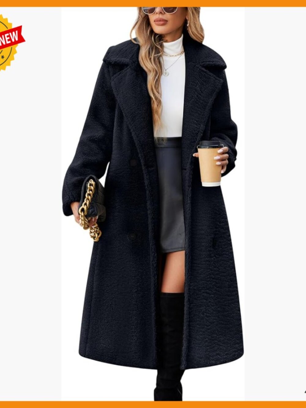 Oversized Sherpa Fleece Trench Coat with Faux Fur Lapel Pockets
